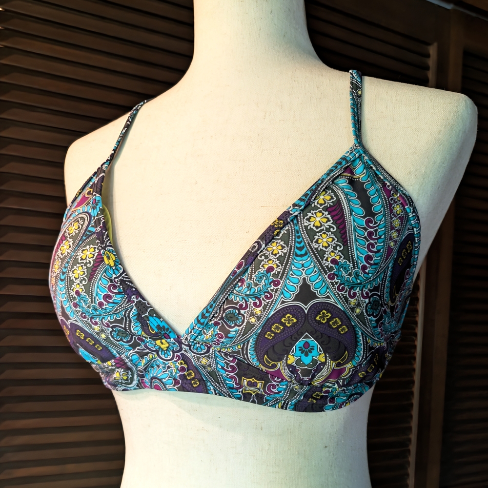 SONOMA Bikini Top - Purple/Turquoise Boho Paisley Cross-Cross Tie - XL